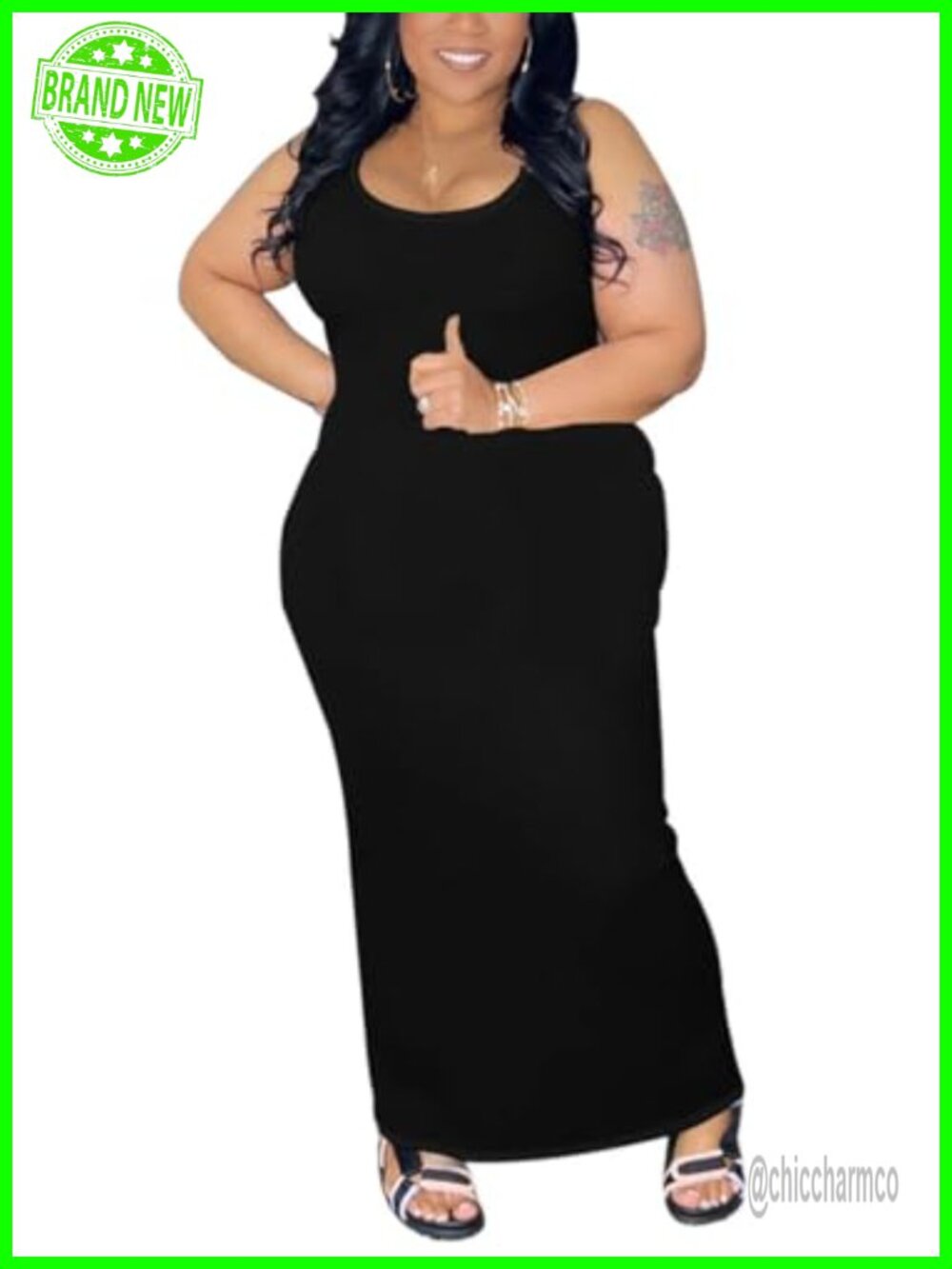 Sleeveless Bodycon Maxi Dress, Plus Size Stretchy Tank Dress